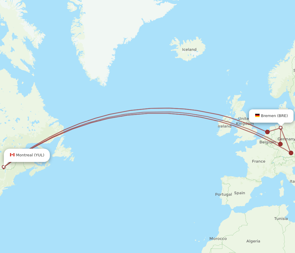 BRE-YUL flight routes