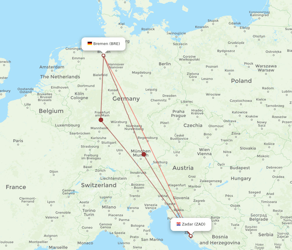 BRE-ZAD flight routes