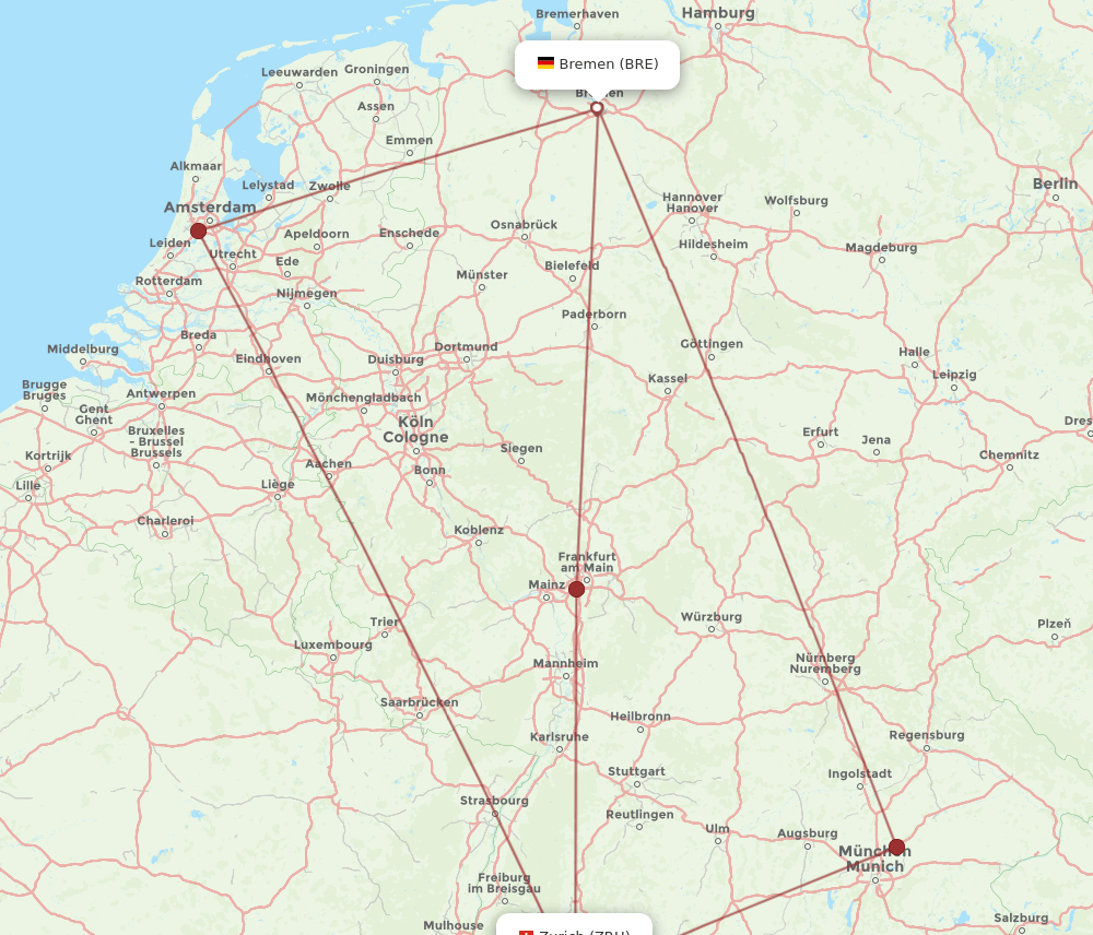 BRE-ZRH flight routes