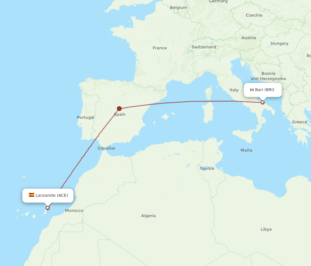 BRI to ACE flights and routes map