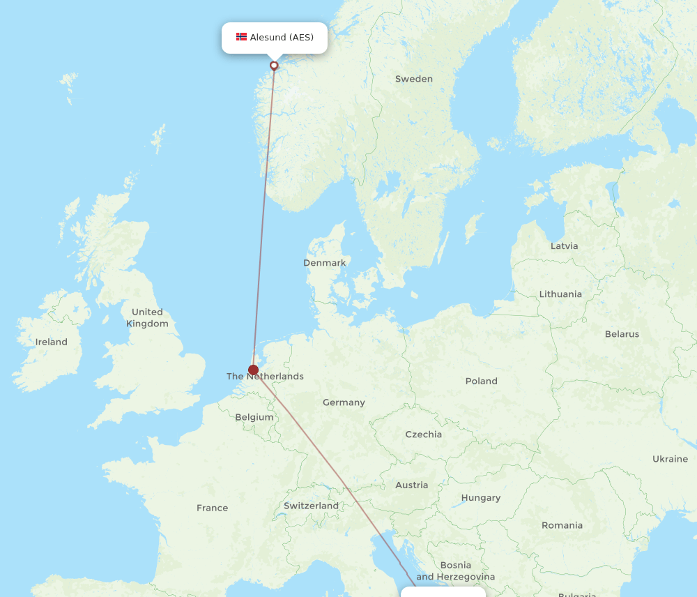 AES to BRI flights and routes map