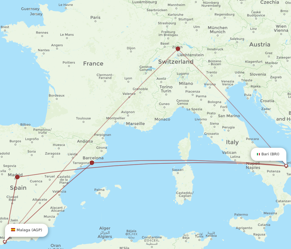 BRI to AGP flights and routes map