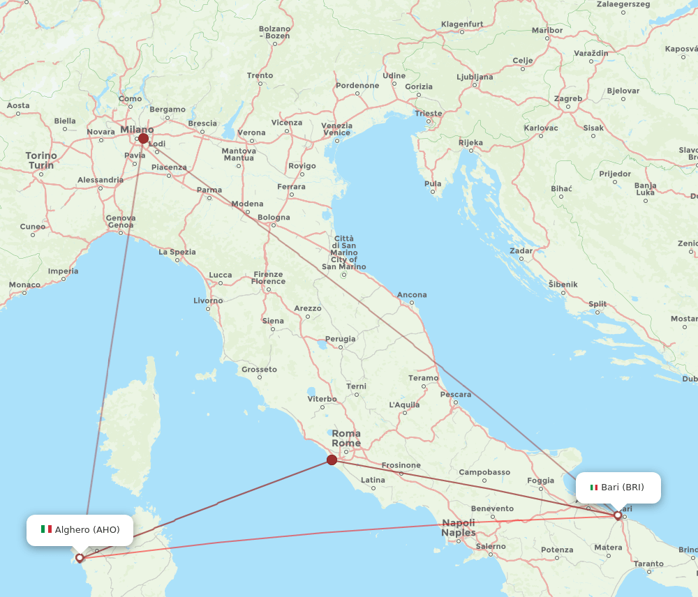 BRI-AHO flight routes