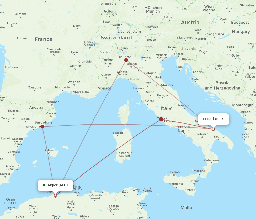 BRI-ALG flight routes