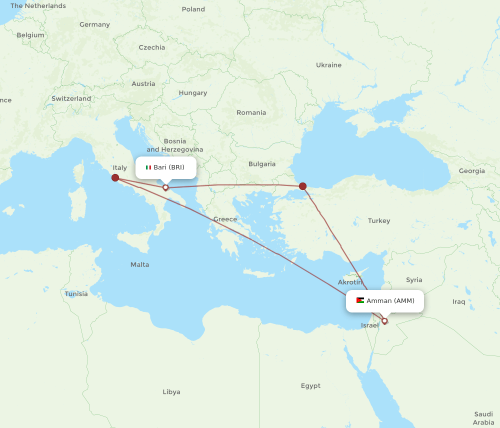 BRI to AMM flights and routes map