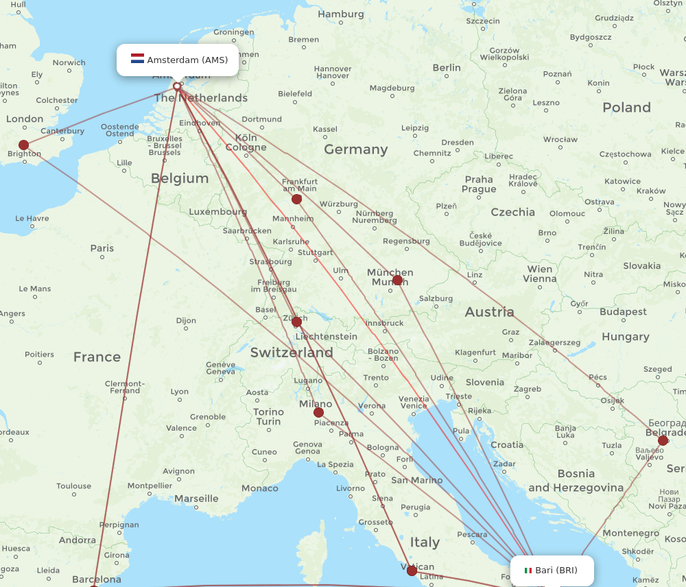 BRI to AMS flights and routes map