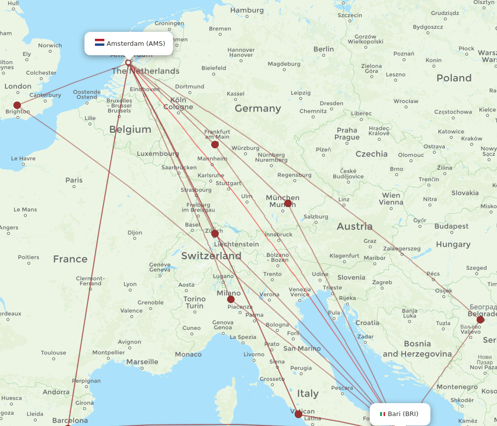 BRI-AMS flight routes