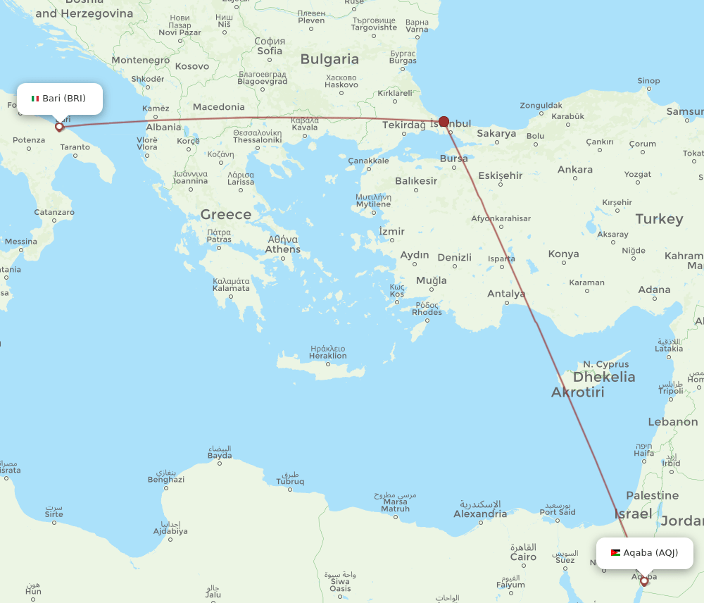 BRI to AQJ flights and routes map