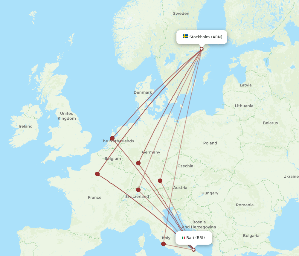 BRI to ARN flights and routes map