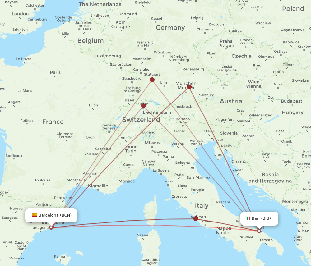 BRI-BCN flight routes