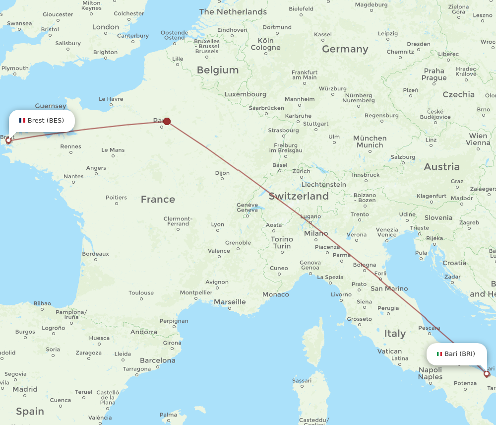BRI to BES flights and routes map
