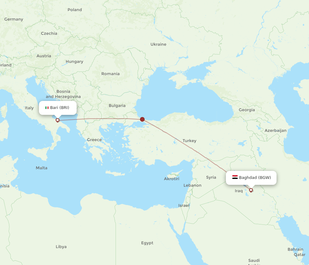 BRI-BGW flight routes