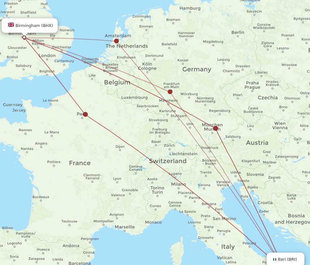 BRI to BHX flights and routes map