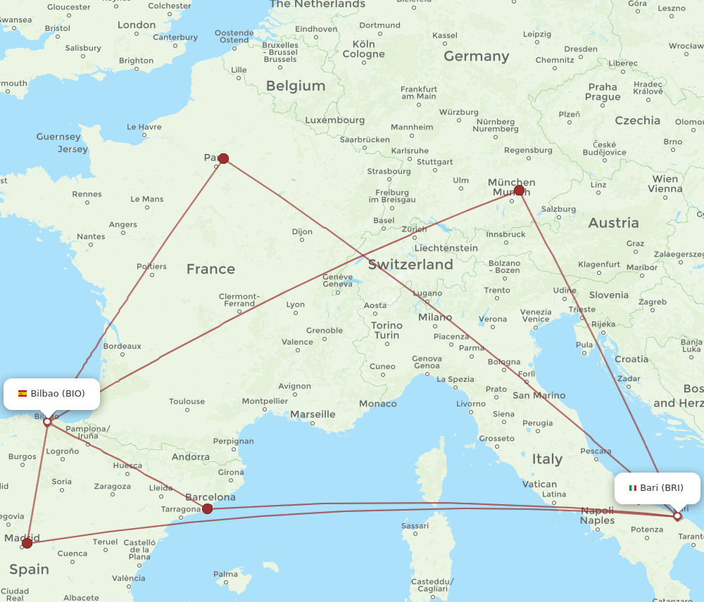 BRI to BIO flights and routes map