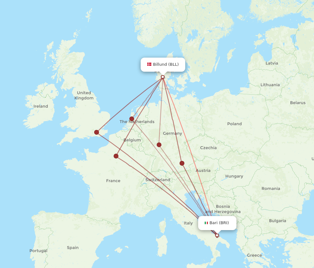 BRI to BLL flights and routes map