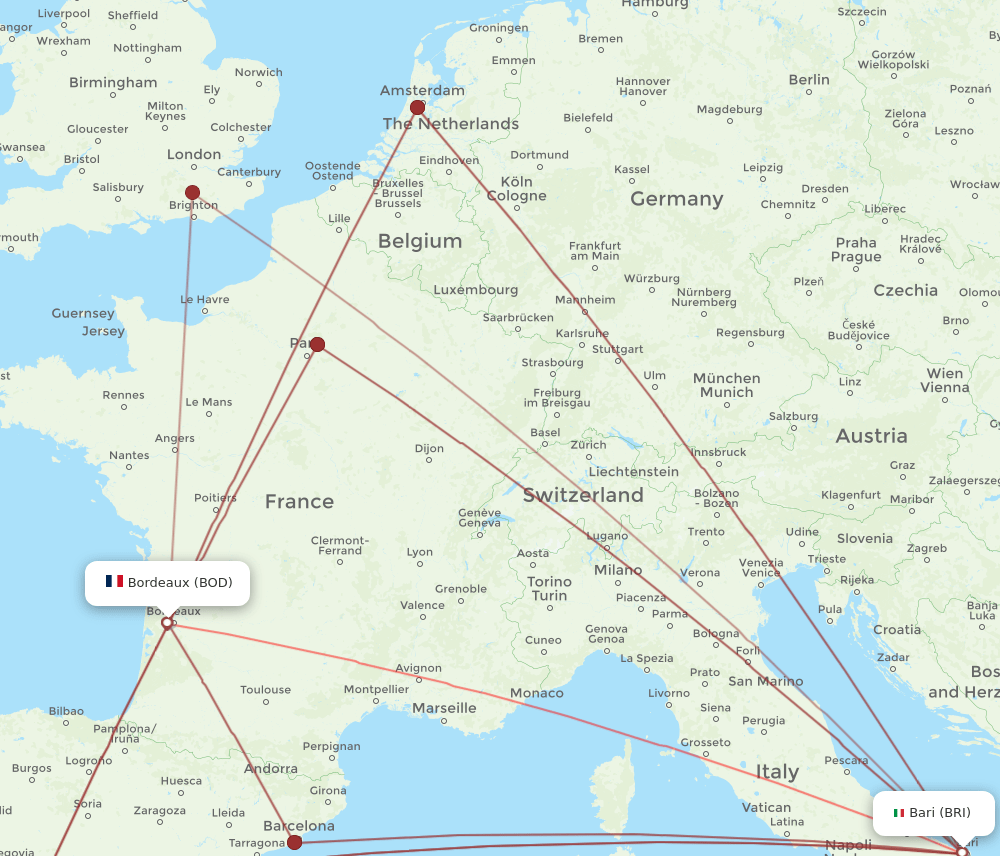 BRI-BOD flight routes