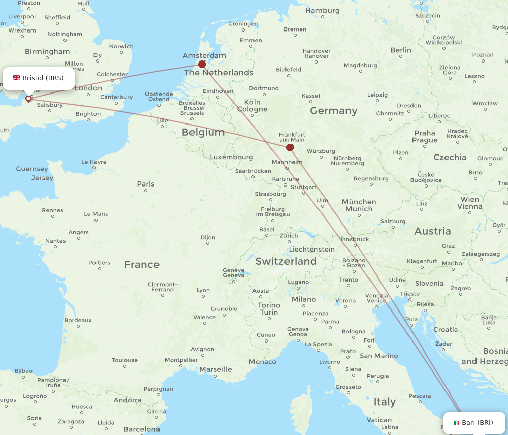BRI to BRS flights and routes map