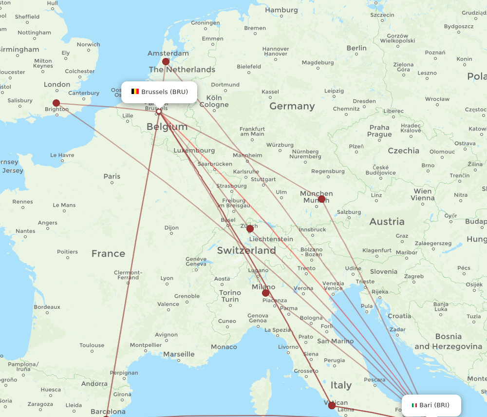 BRI-BRU flight routes