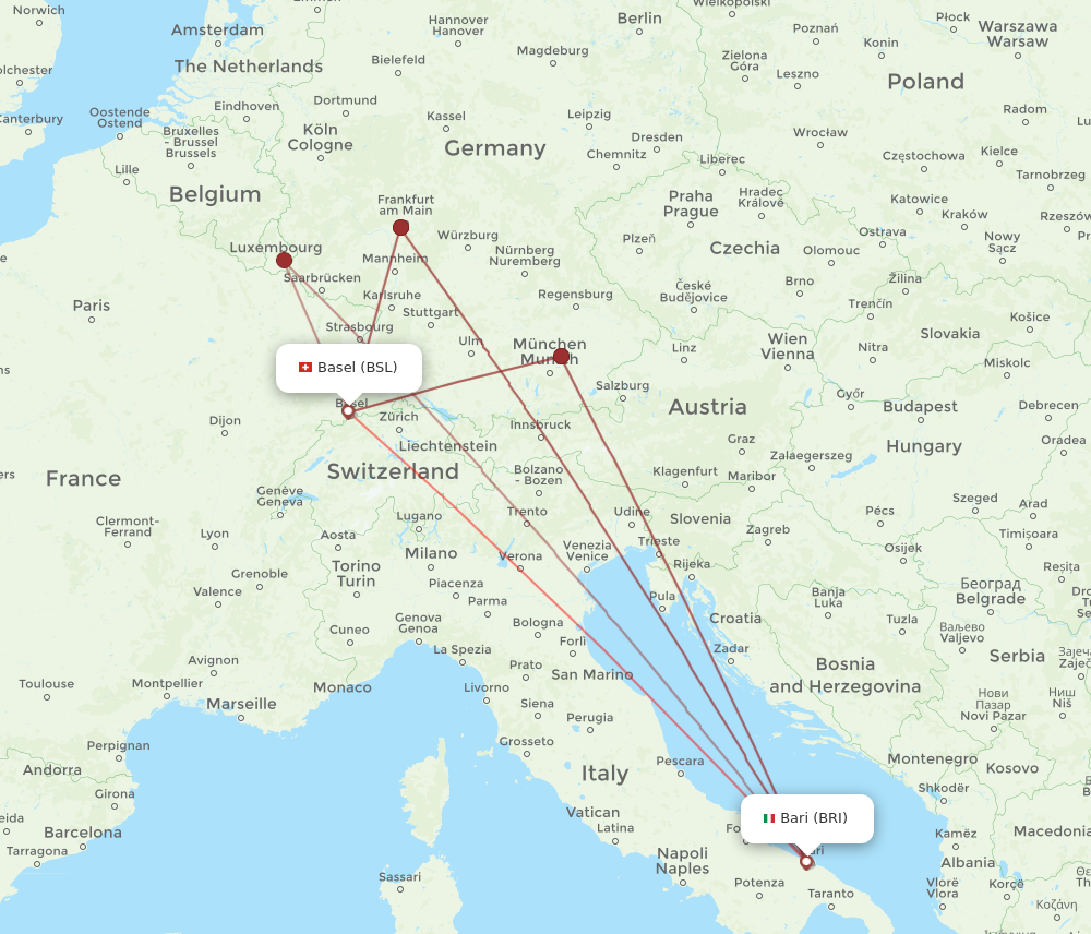 BRI to BSL flights and routes map