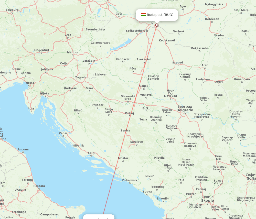 BRI to BUD flights and routes map