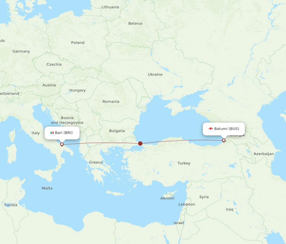 Batumi - Bari route map and flight paths