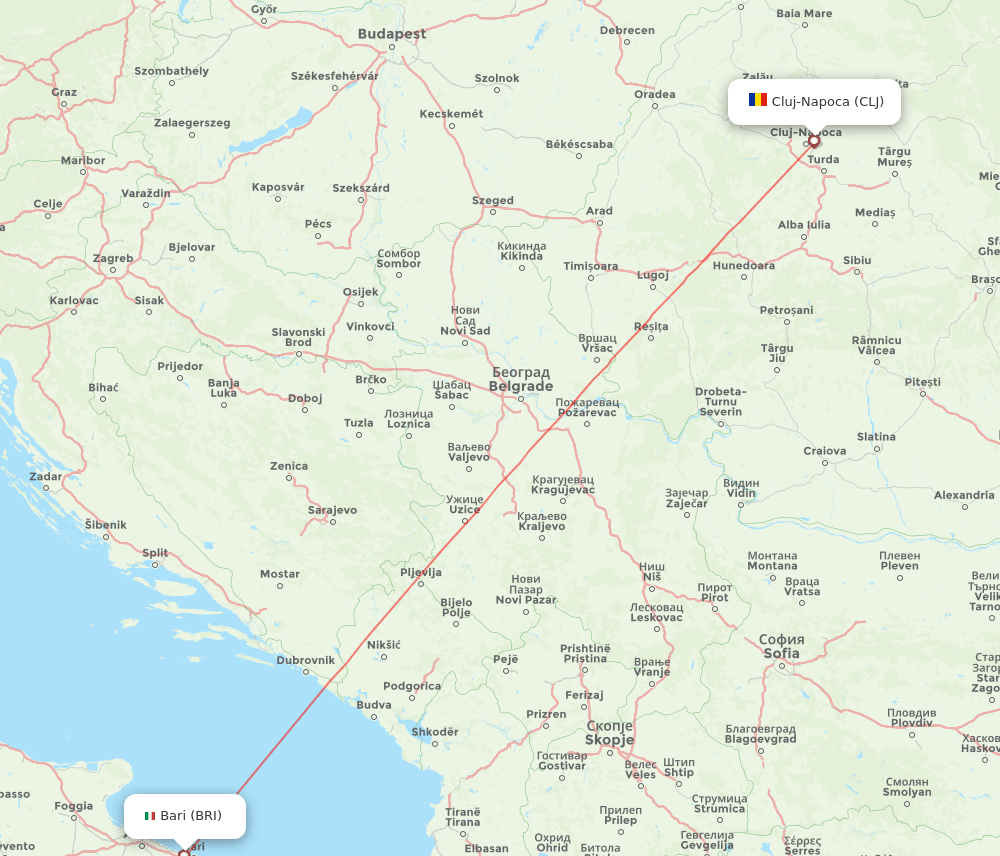 Bari - Cluj-Napoca route map and flight paths