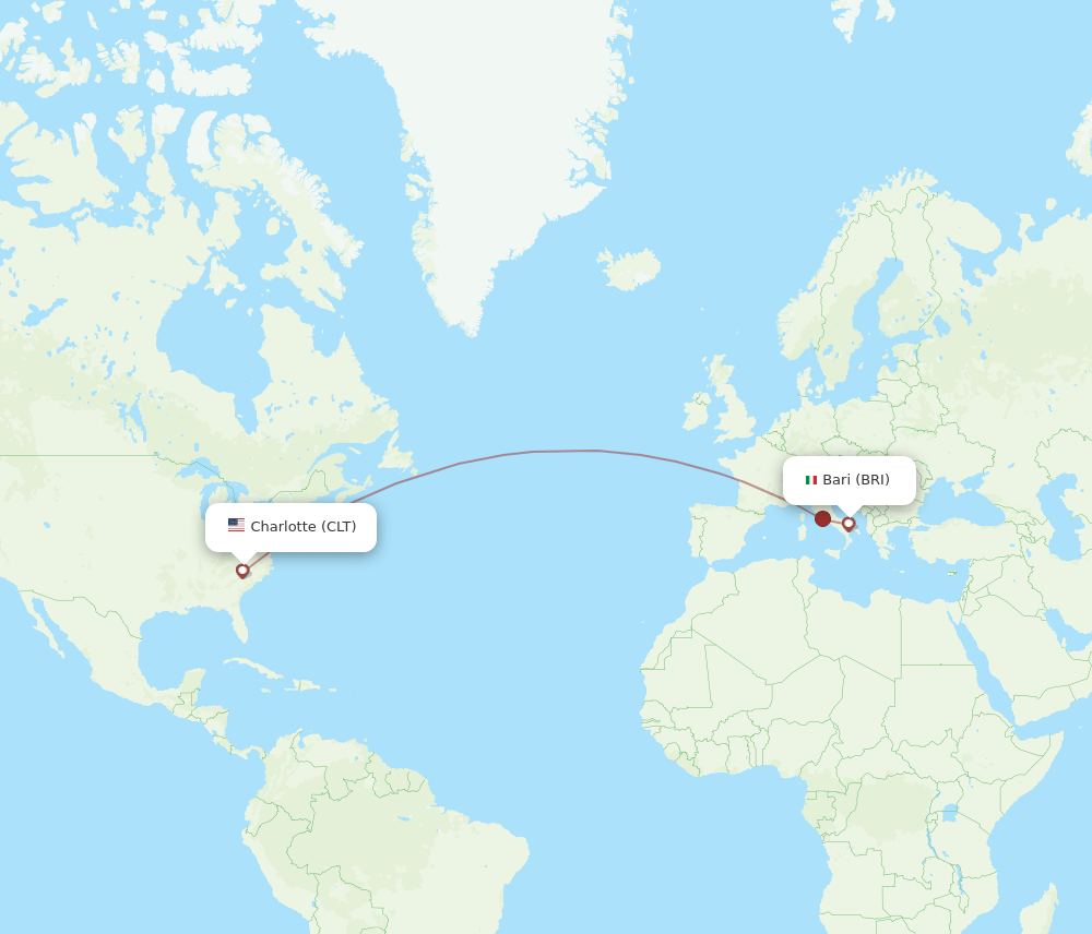 BRI-CLT flight routes
