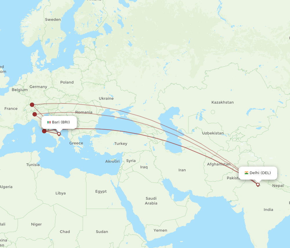 BRI-DEL flight routes