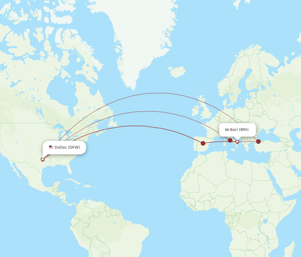 BRI to DFW flights and routes map