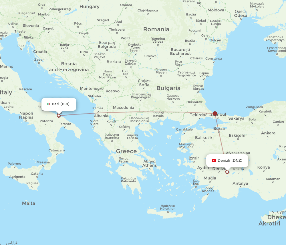 BRI-DNZ flight routes