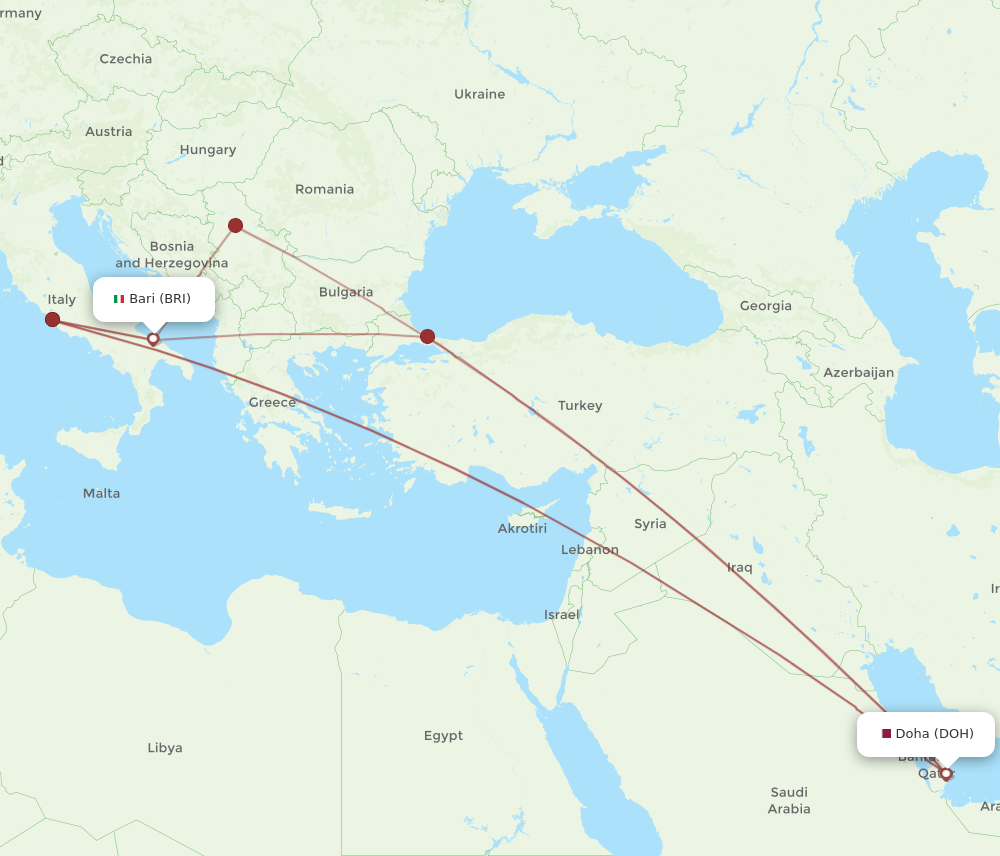BRI to DOH flights and routes map