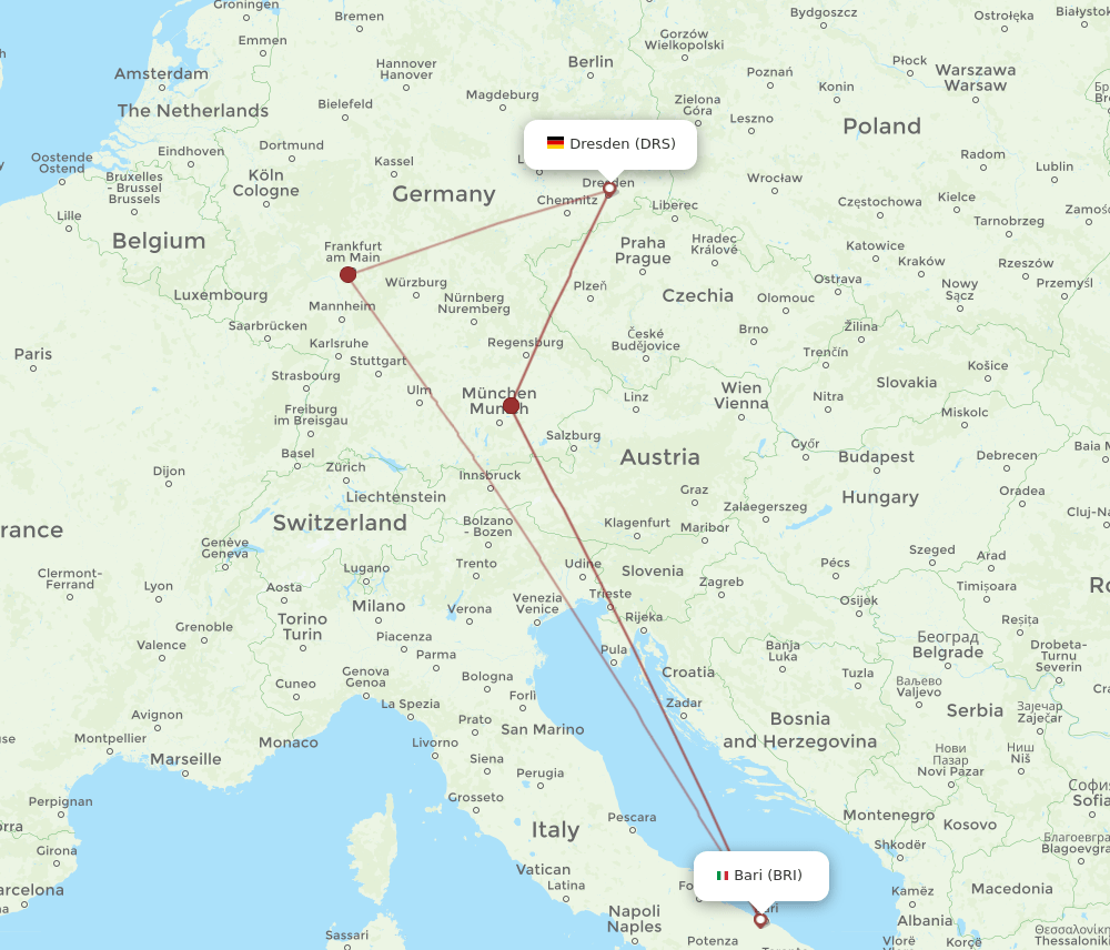 BRI-DRS flight routes