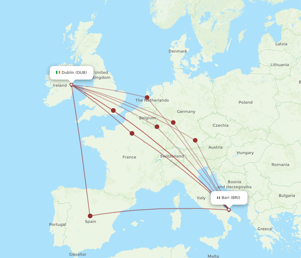 BRI to DUB flights and routes map