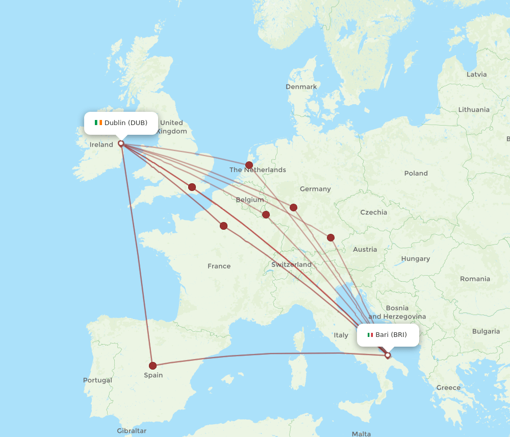 BRI-DUB flight routes