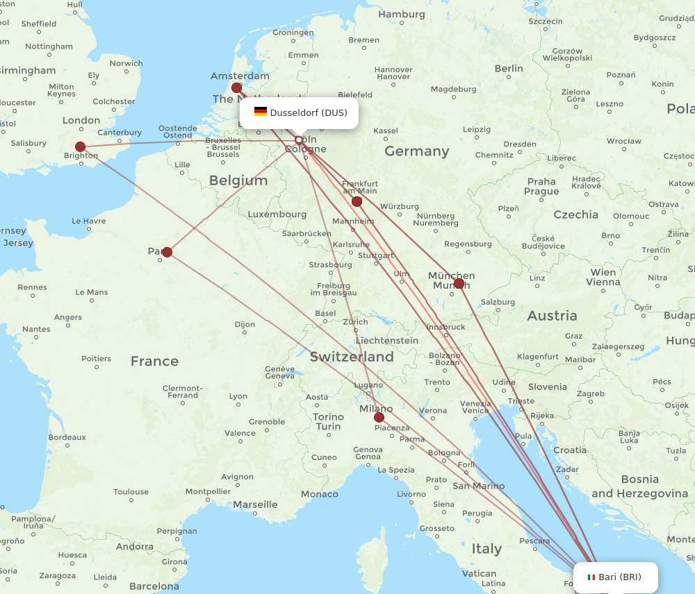 BRI to DUS flights and routes map