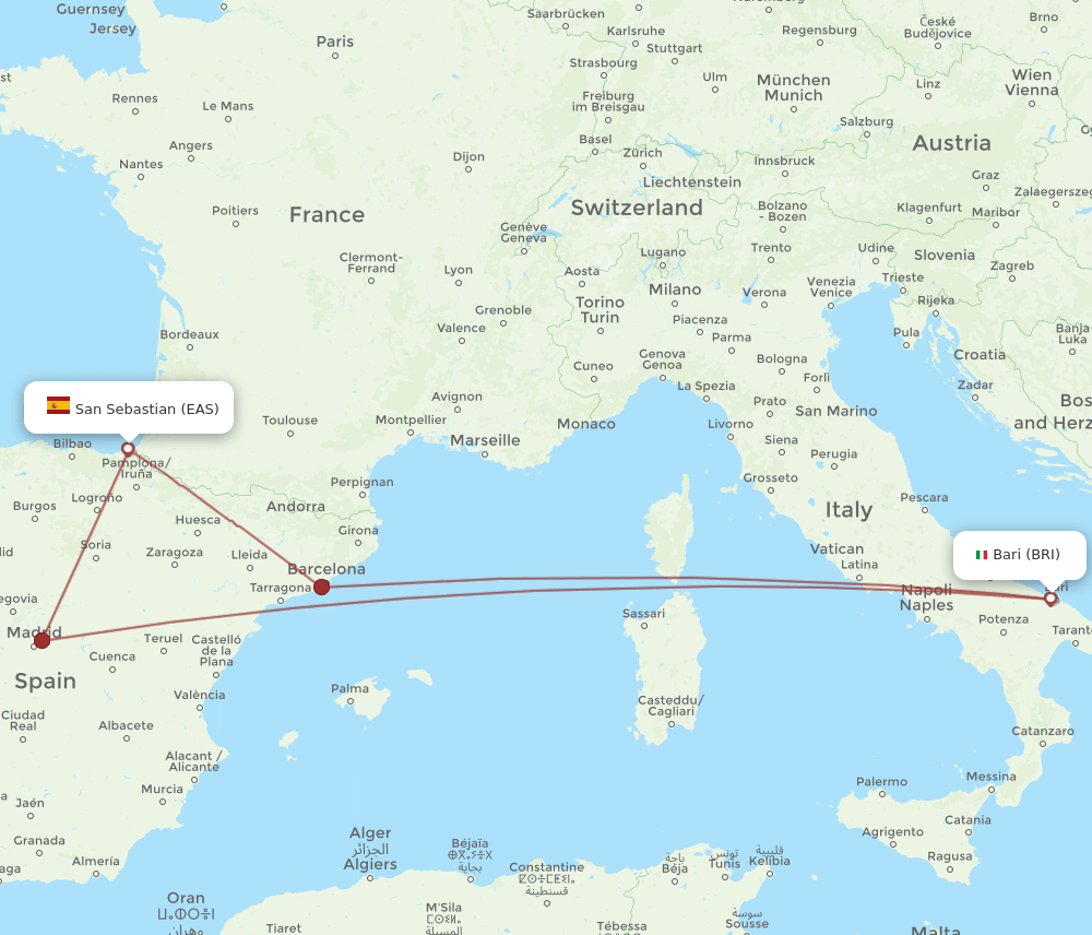 BRI-EAS flight routes