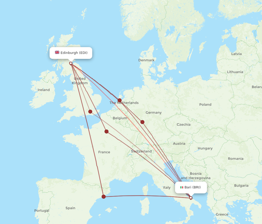 BRI to EDI flights and routes map