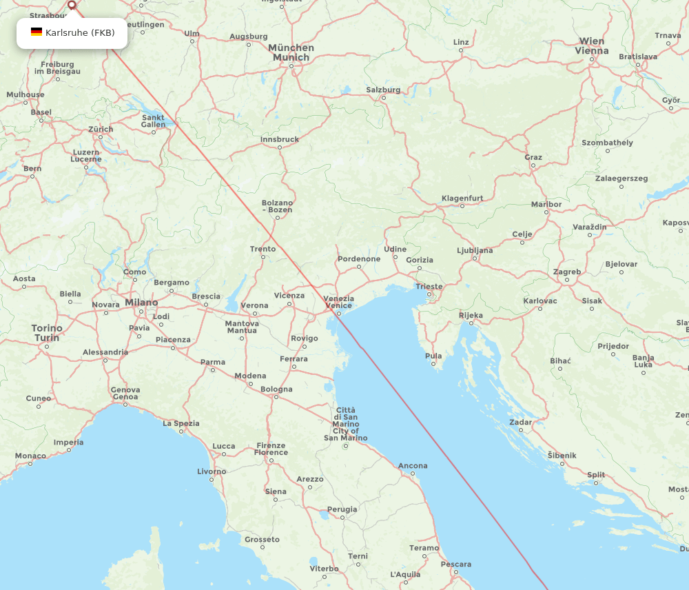 Bari - Karlsruhe/Baden-Baden route map and flight paths