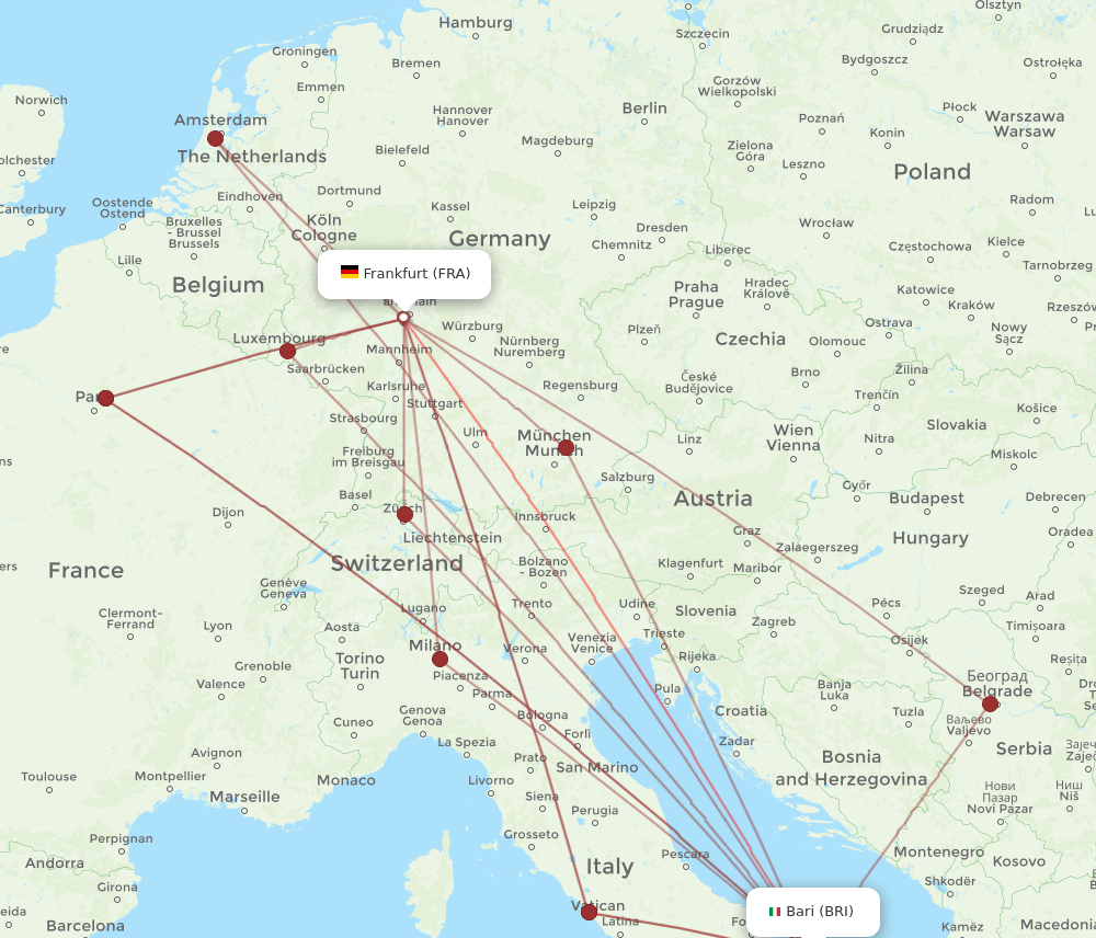 BRI-FRA flight routes