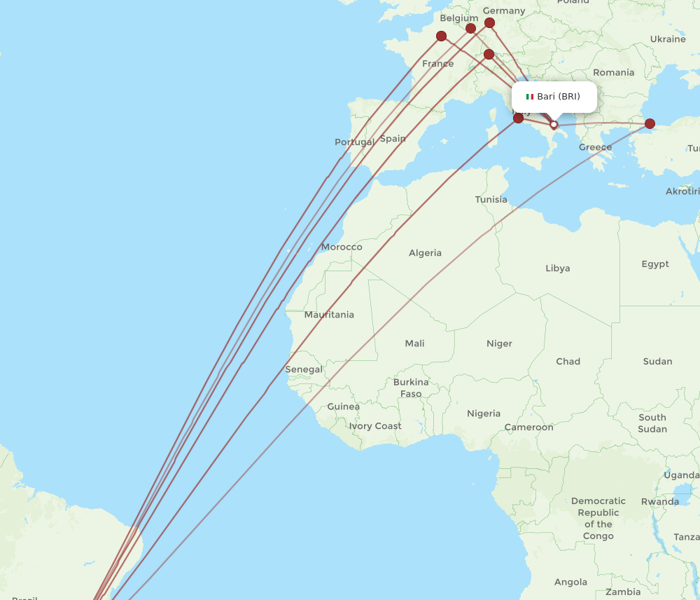 BRI to GRU flights and routes map