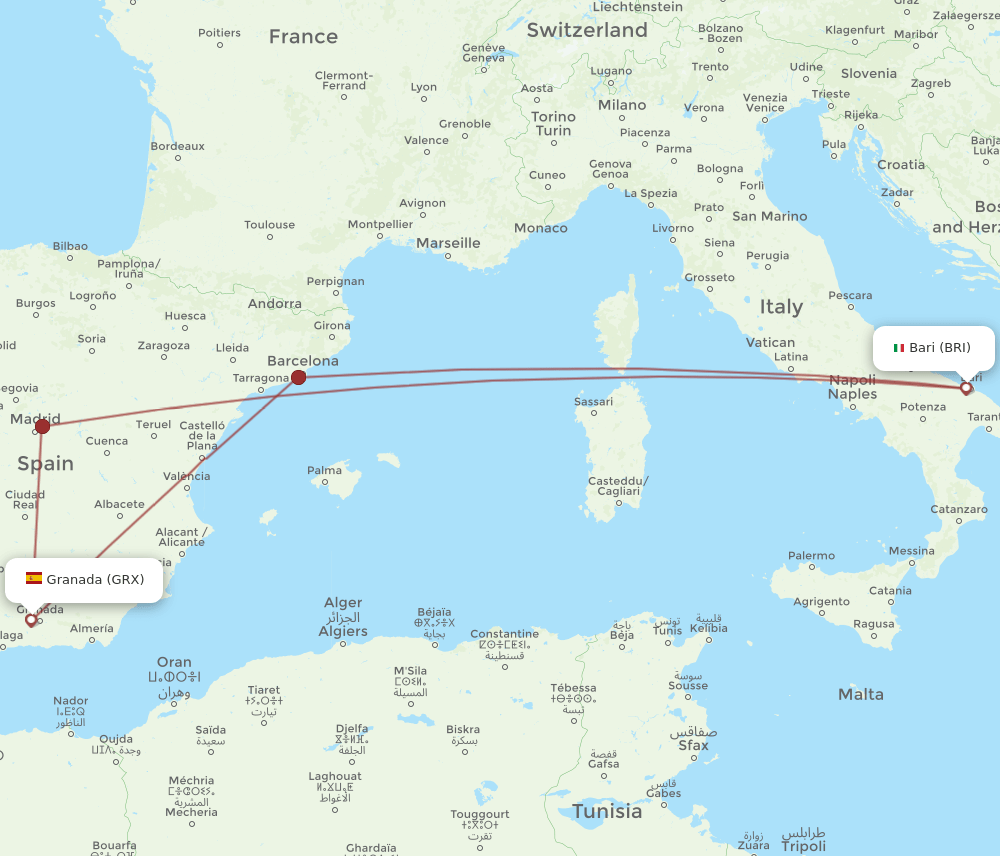 BRI-GRX flight routes