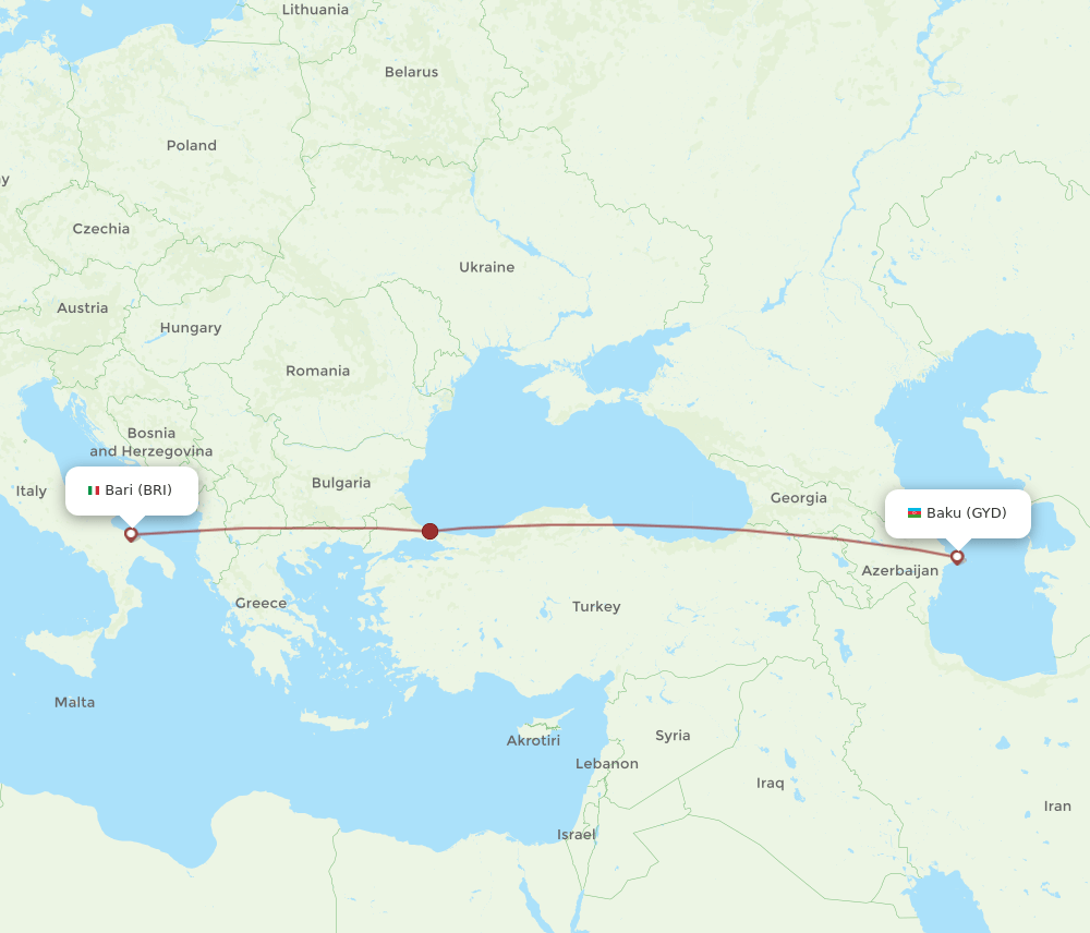 BRI to GYD flights and routes map