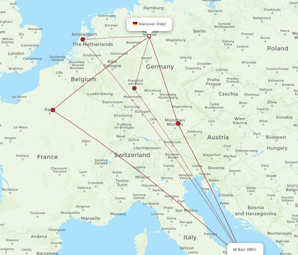 BRI-HAJ flight routes