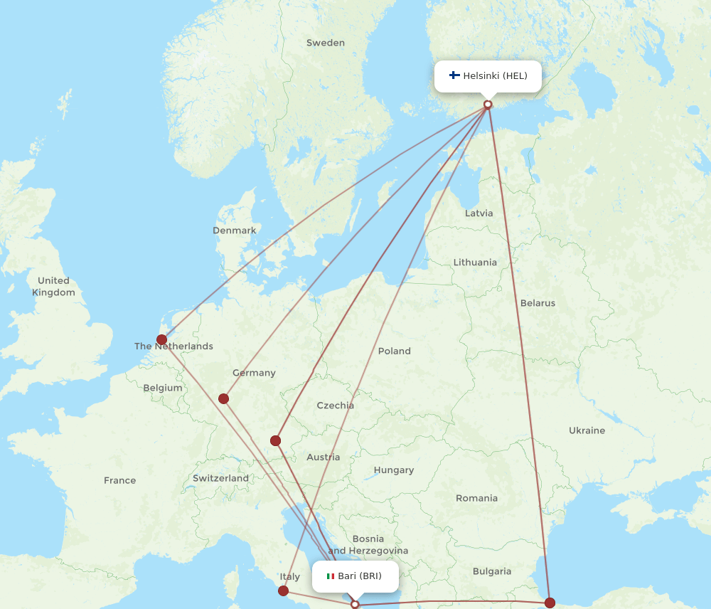 BRI to HEL flights and routes map