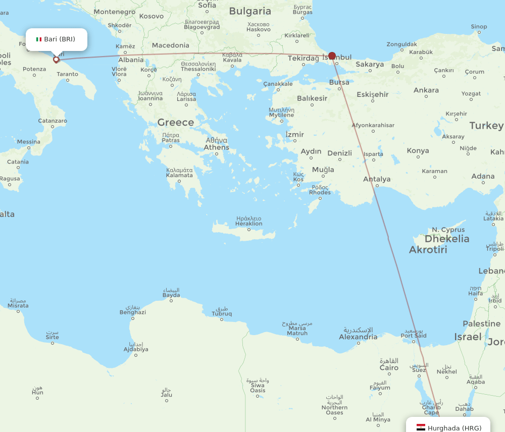 BRI to HRG flights and routes map