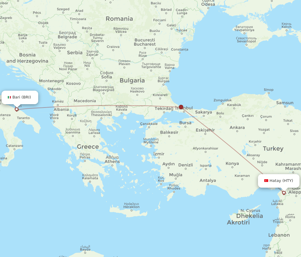 BRI to HTY flights and routes map