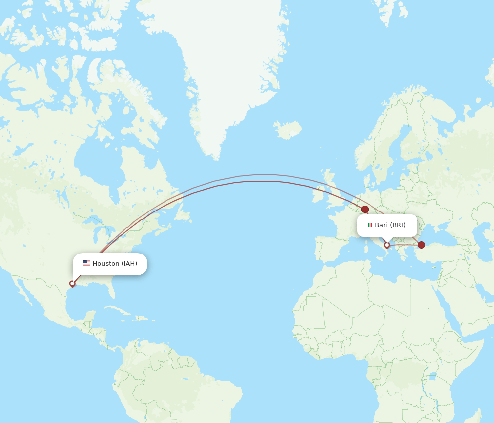 BRI-IAH flight routes