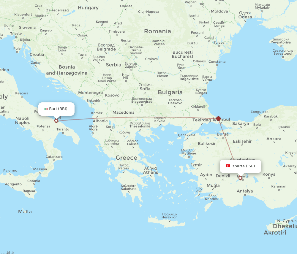 BRI-ISE flight routes