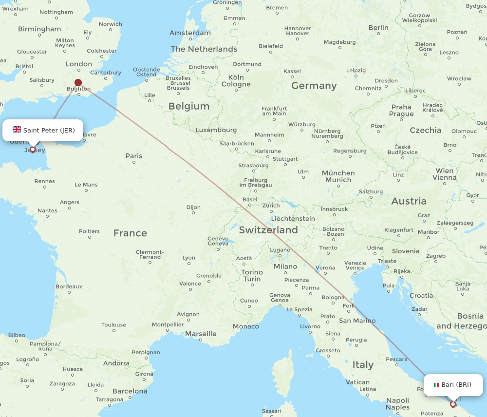 JER to BRI flights and routes map