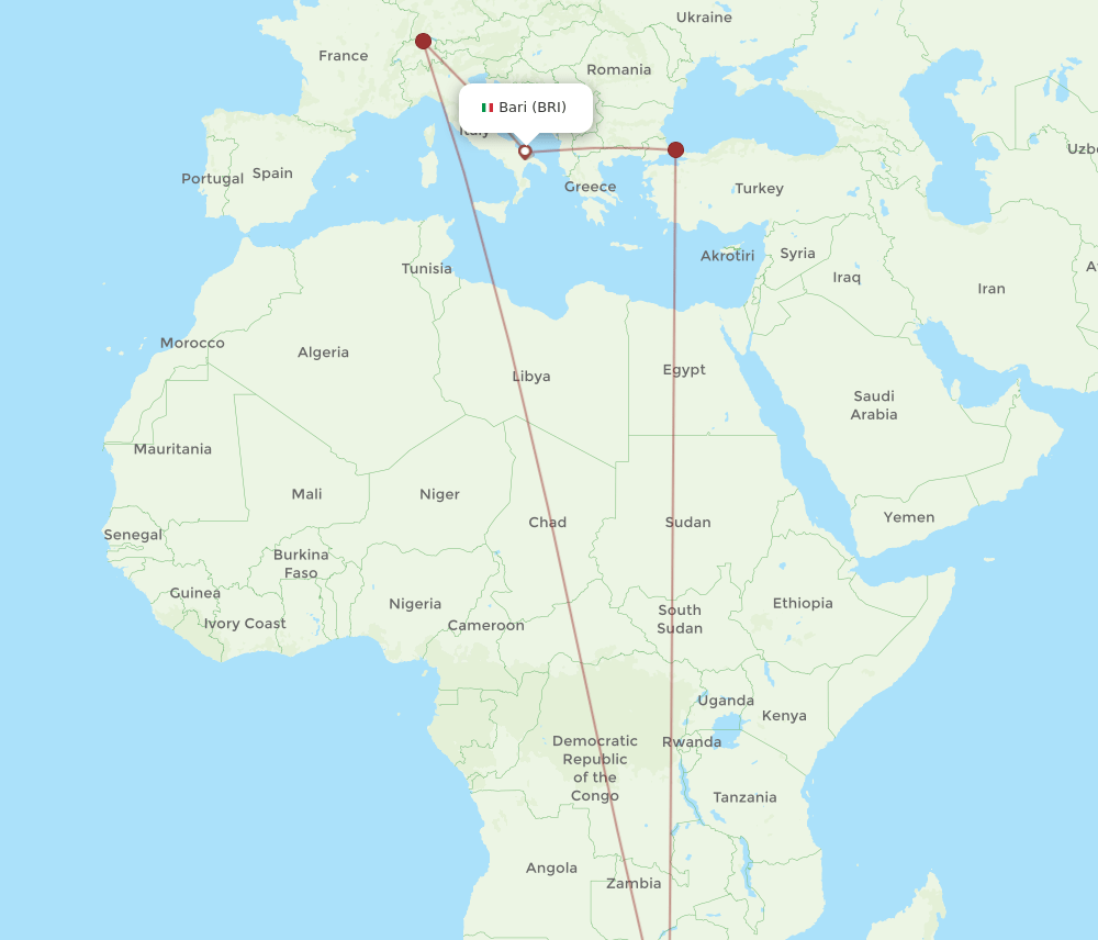 BRI-JNB flight routes